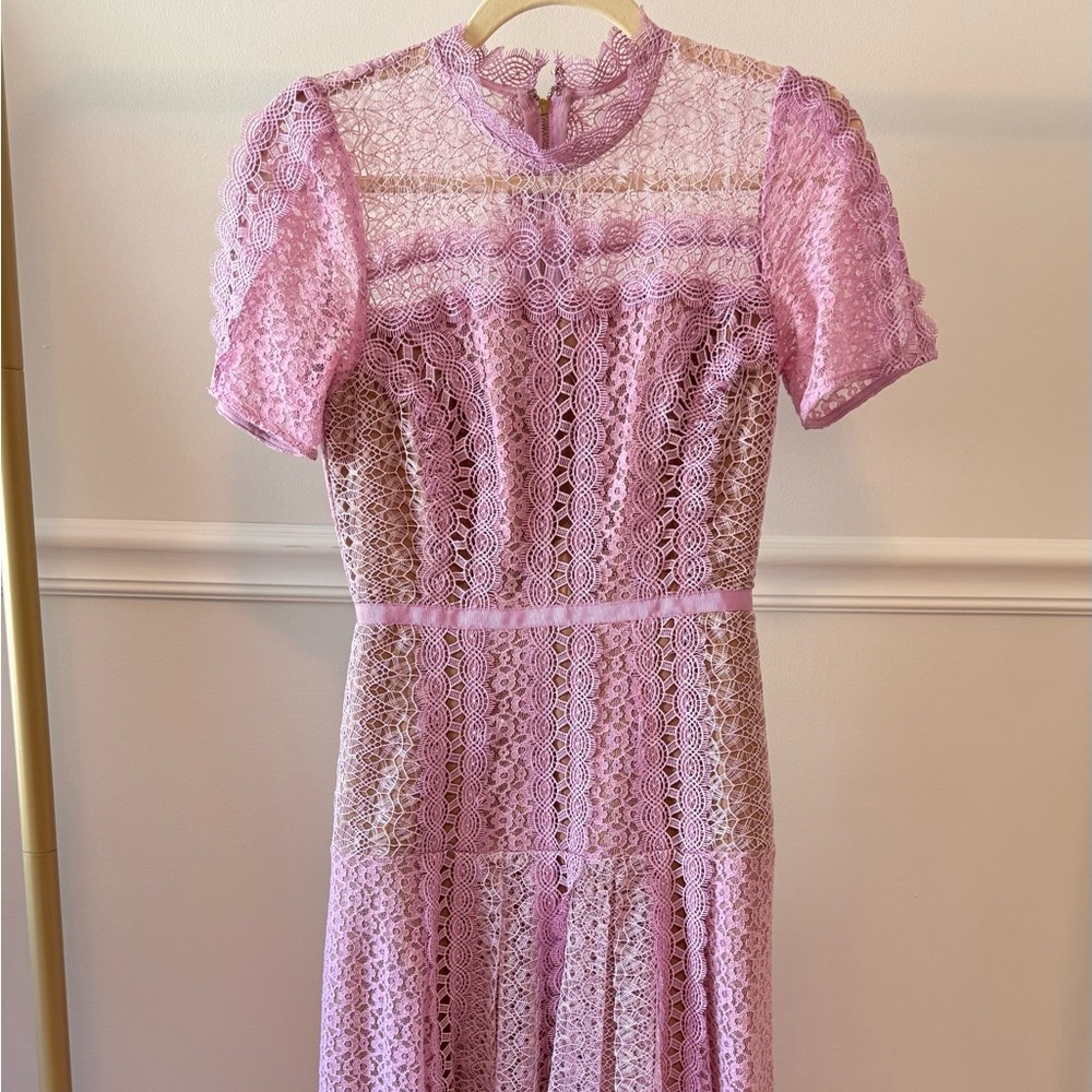 Self-Portrait Pink and Tan Lace Dress